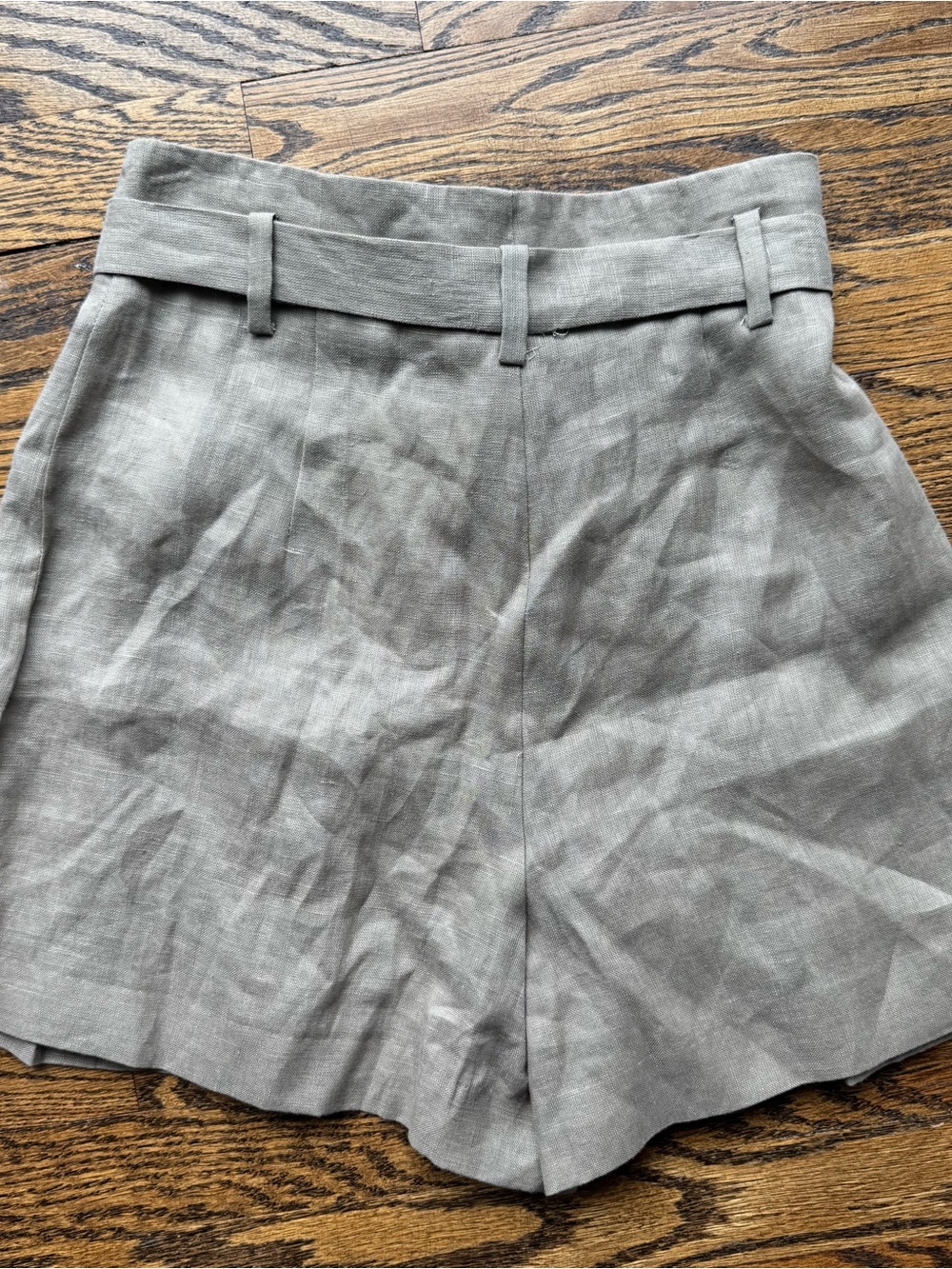 Zara 100% Linen NWT High Waist Linen Pleated Tie-Belt Shorts Taupe XS - Picture 7 of 10